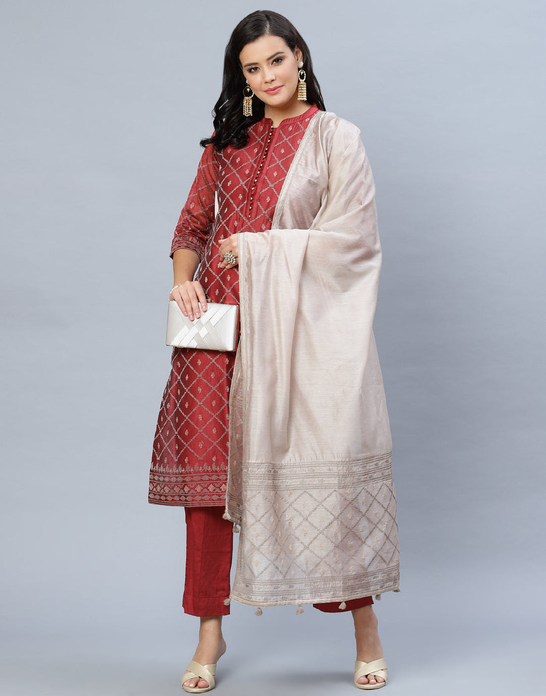 Elegant Cotton Chanderi Pant Kameez Stitched Suit