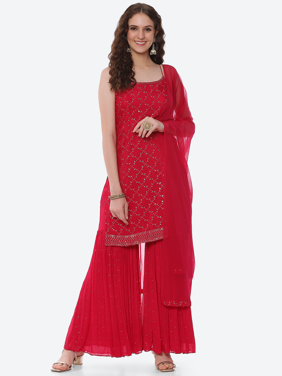 Sequin Crepe Kurta With Garara &amp; Dupatta