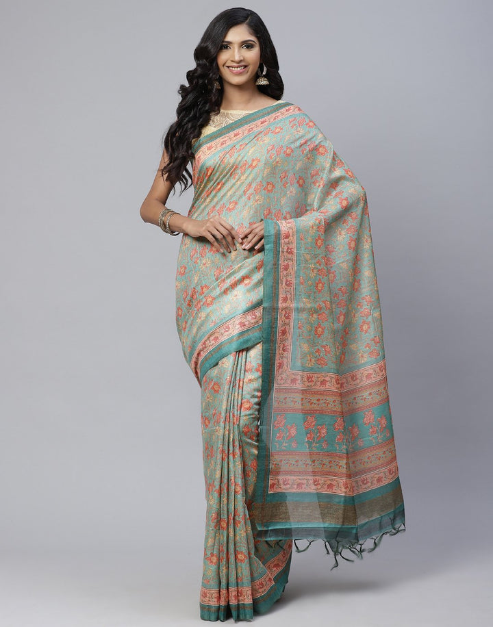 Printed Cotton Linen Saree
