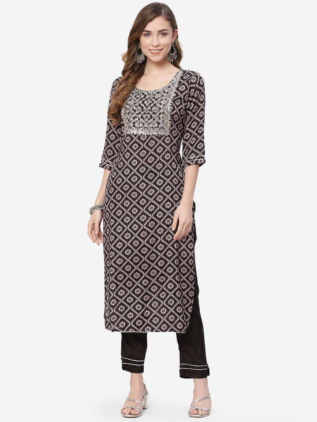 Printed Zari Work Cotton Kurta With Pant