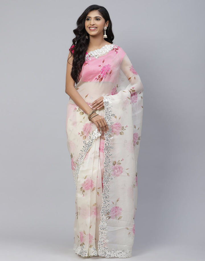 Digital Floral Printed Organza Saree