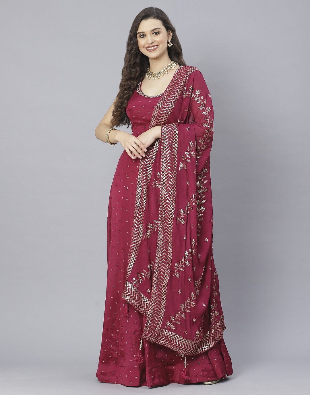 Wine and Bottle Green Art Crepe Salwar Kameez