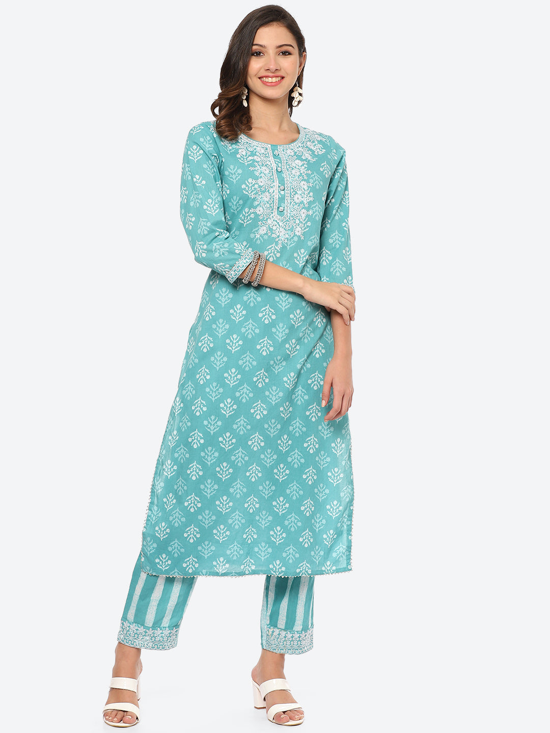 Sequin Work Printed Cotton Kurta With Pant