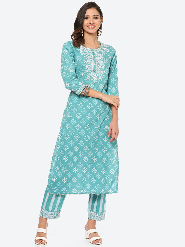 Sequin Work Printed Cotton Kurta With Pant