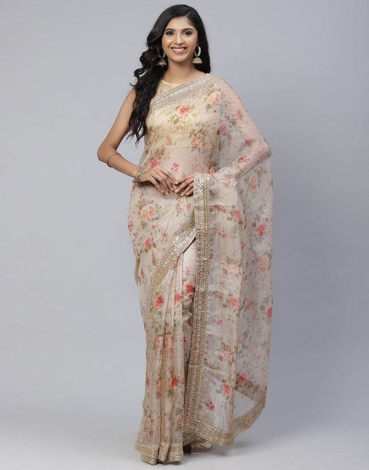 Digital Floral Printed Organza Saree