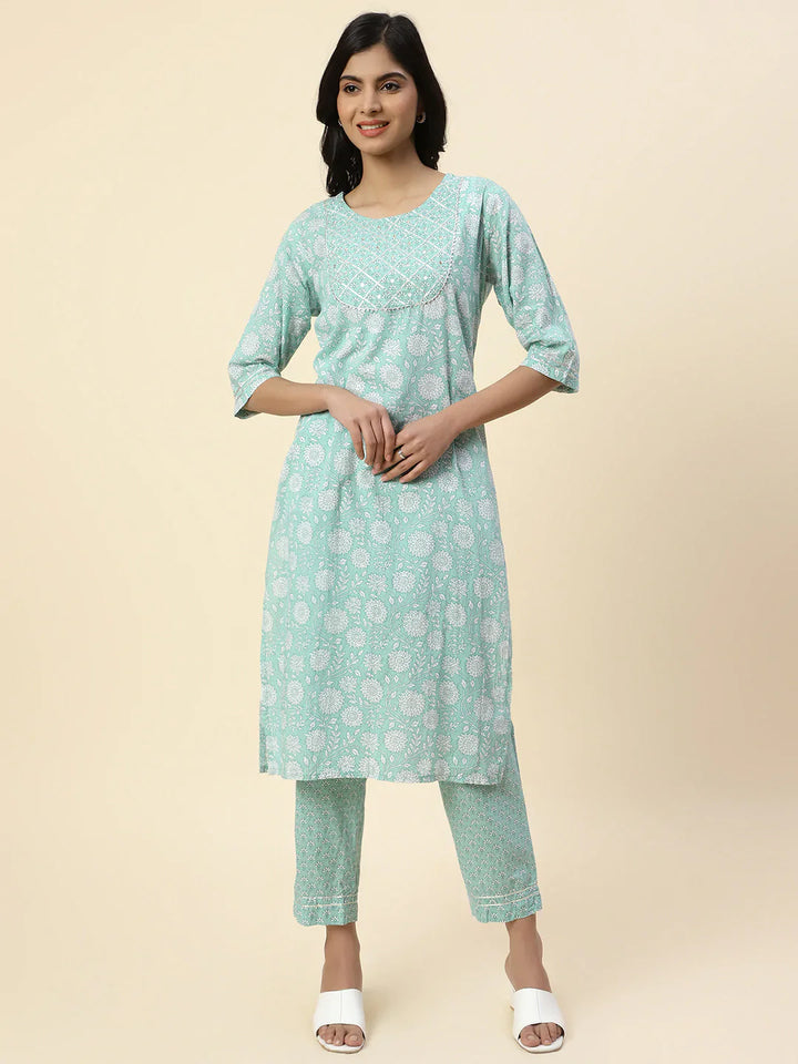 Floral Printed Cotton Kurta With Pants