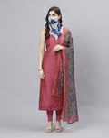 Embroidered Chanderi Suit Piece With Printed Chanderi Dupatta And Scarf