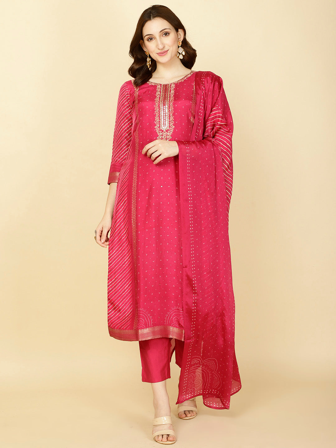 Abstract Printed Handloom Kurta With Pants &amp; Dupatta
