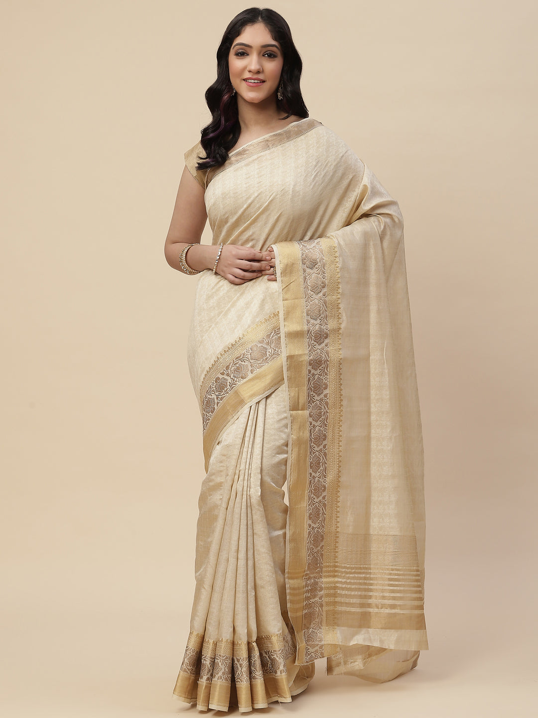 Plain Zari Border Handloom Woven Saree