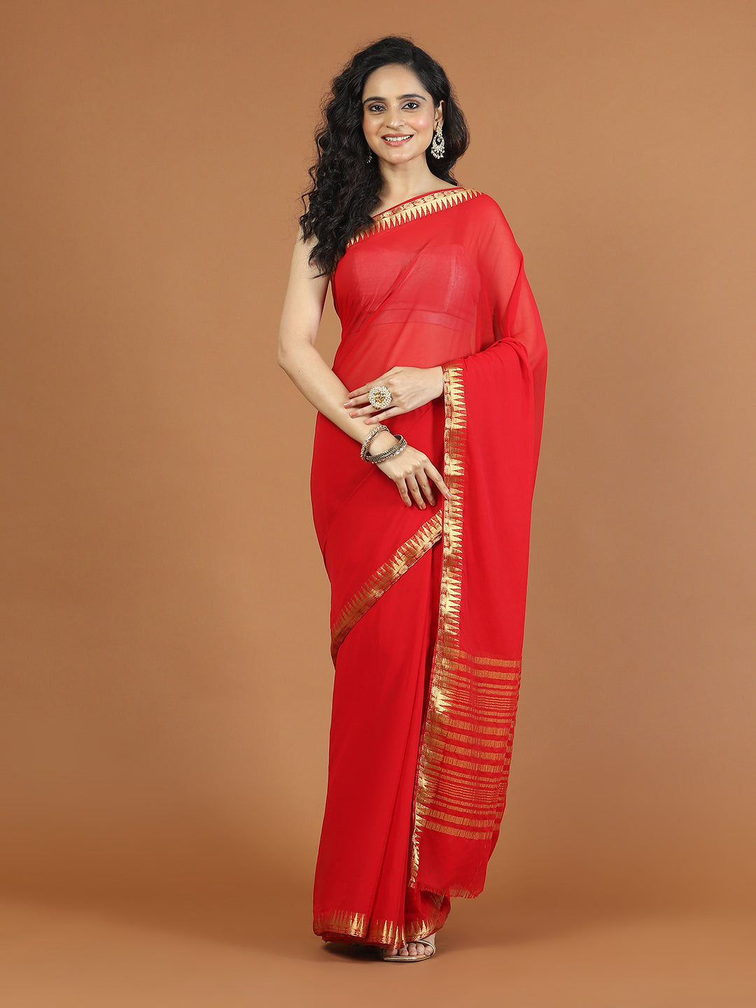 Zari Border Booti Chiffon Woven Saree