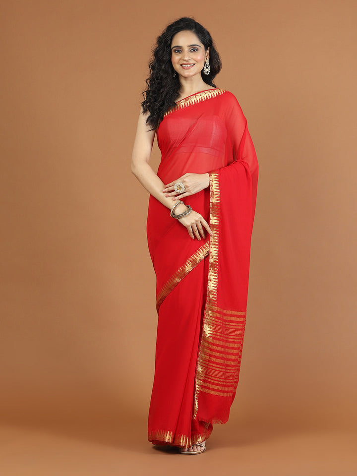 Zari Border Booti Chiffon Woven Saree