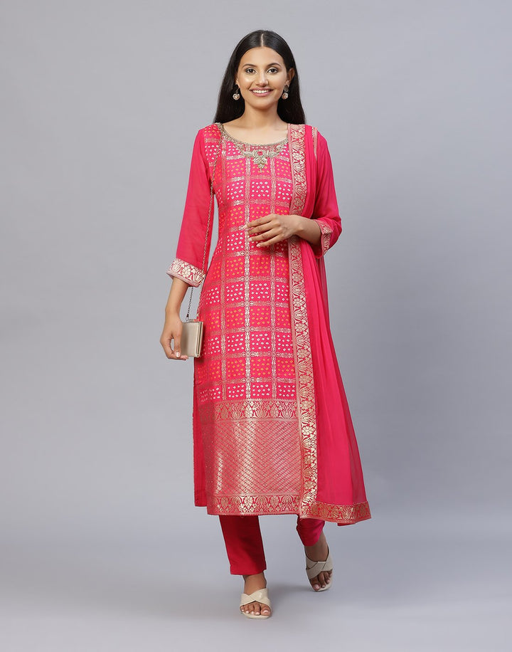 Rani Banarasi Brocade Straight Salwar Kameez Stitched Suit