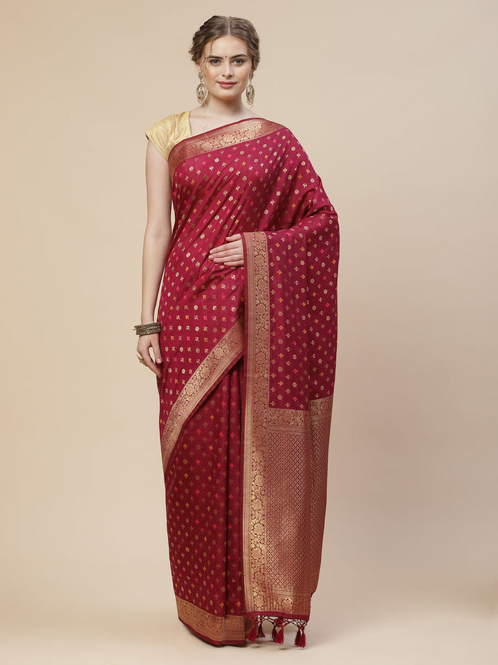 Brocade Zari Booti Art Handloom Woven Saree