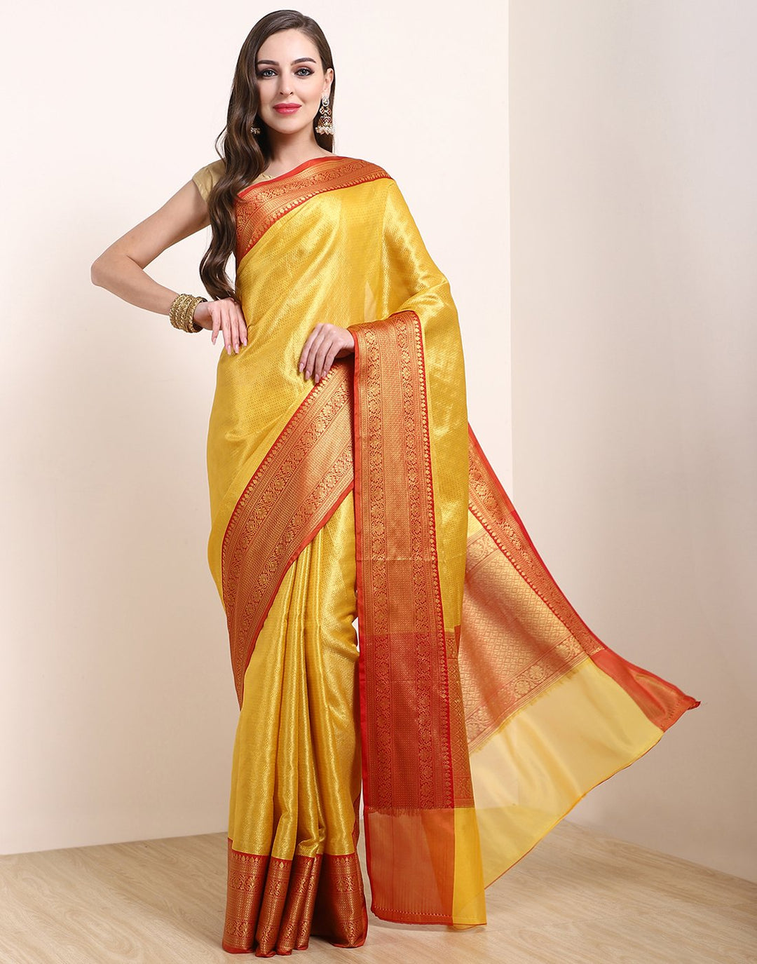 Yellow Cotton Woven Saree