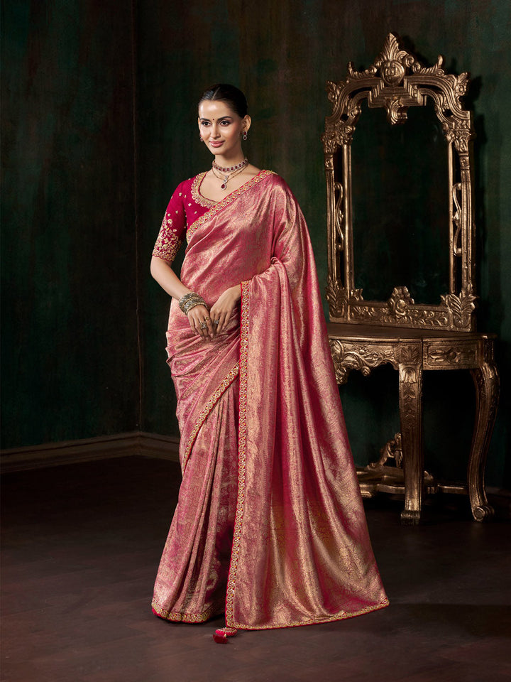 Woven Design &amp; Embroidered Border Art Silk Saree