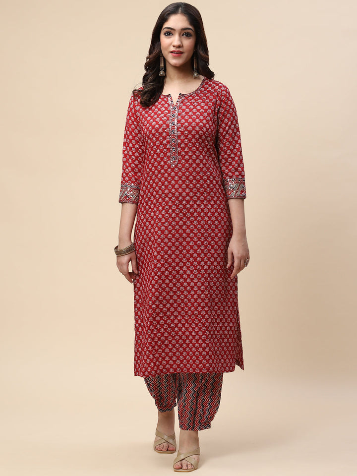 Printed Cotton Kurta With Pants
