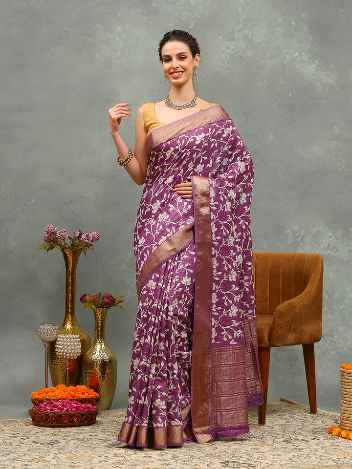 Floral Printed Art Silk Saree