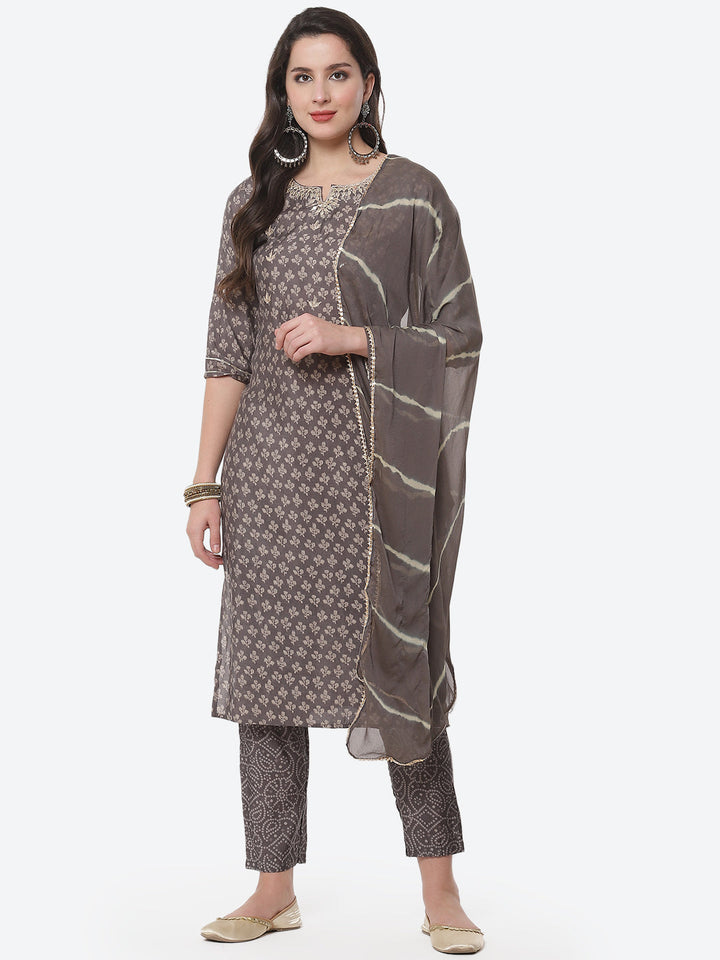 Cotton Muslin Printed Kurti With Pant And Dupatta