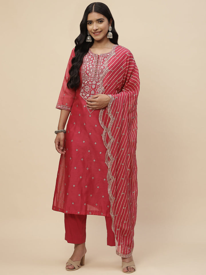 Booti Embroidered Cotton Kurta With Pants &amp; Dupatta