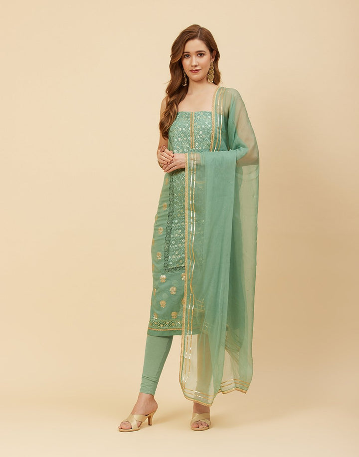 Embroidered Chanderi Suit Piece With Chiffon Dupatta