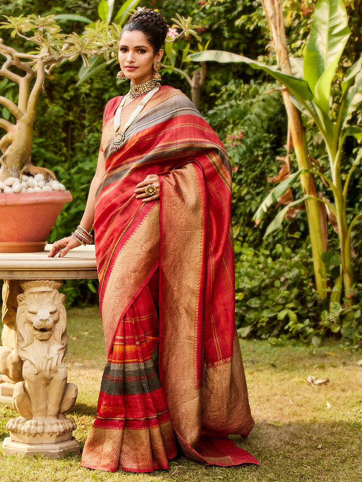 Tussar Printed Saree With Antique Zari Border