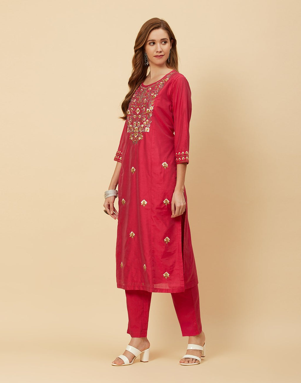 Embroidered Chanderi Kurti With Pant