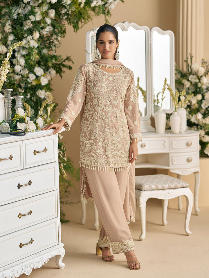 Floral And Paisley Embroidery Georgette Suit With Pant &amp; Dupatta