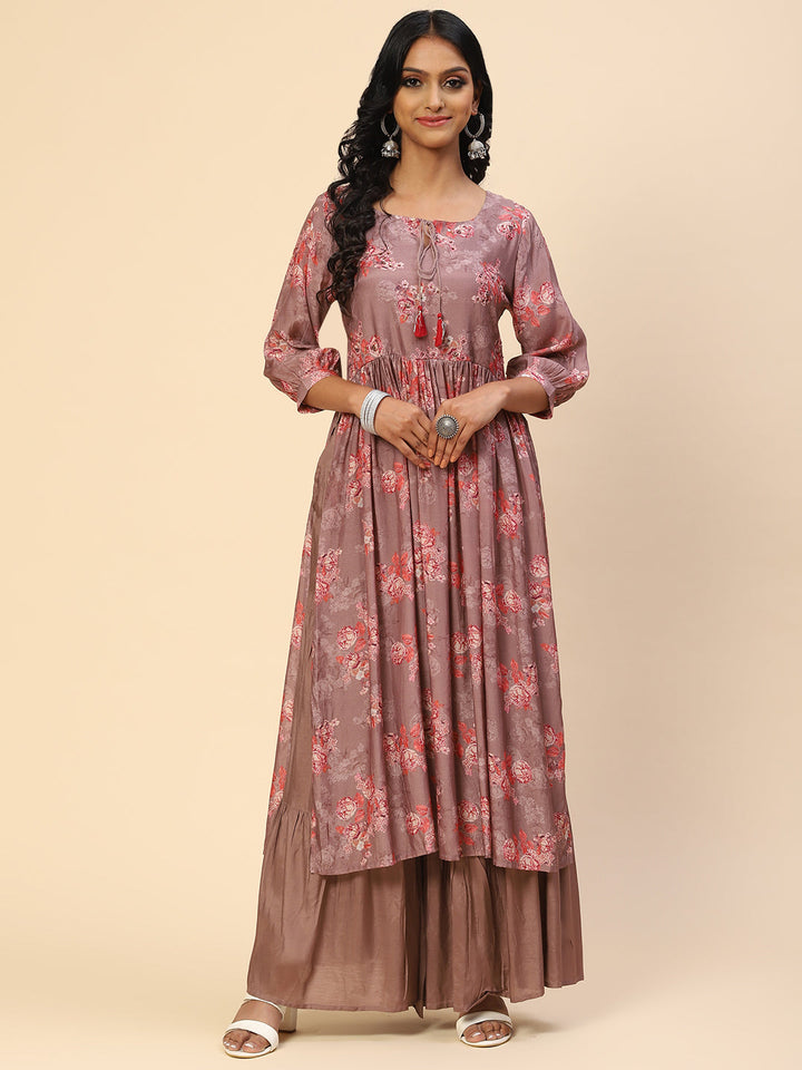 Floral Printed Muslin Kurta With Sharara