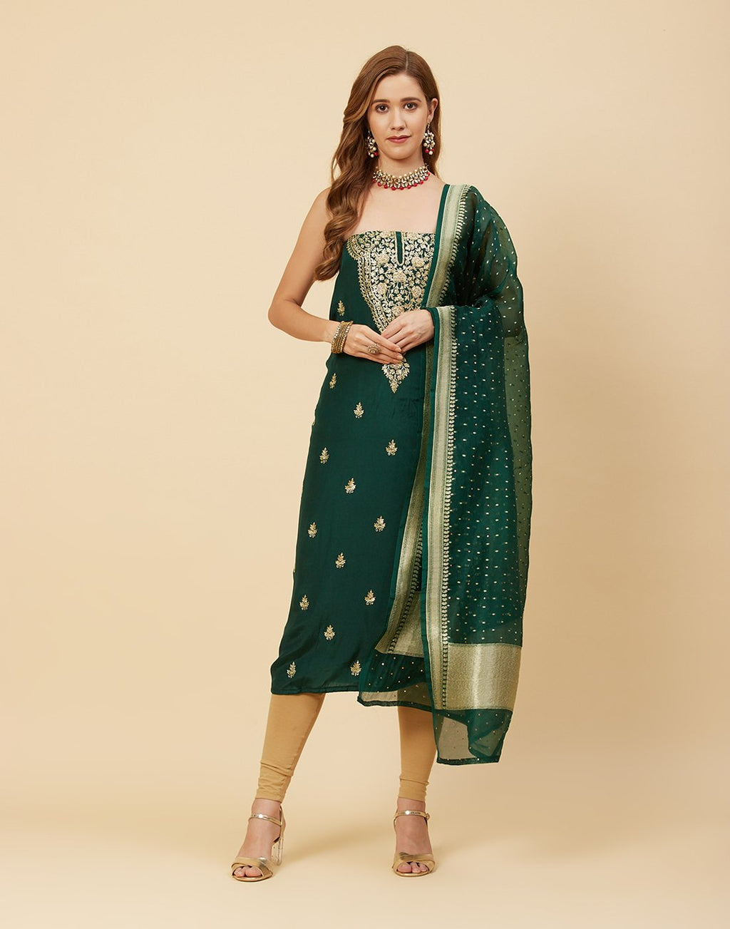 Embroidered Organza Suit Piece With Crepe Dupatta