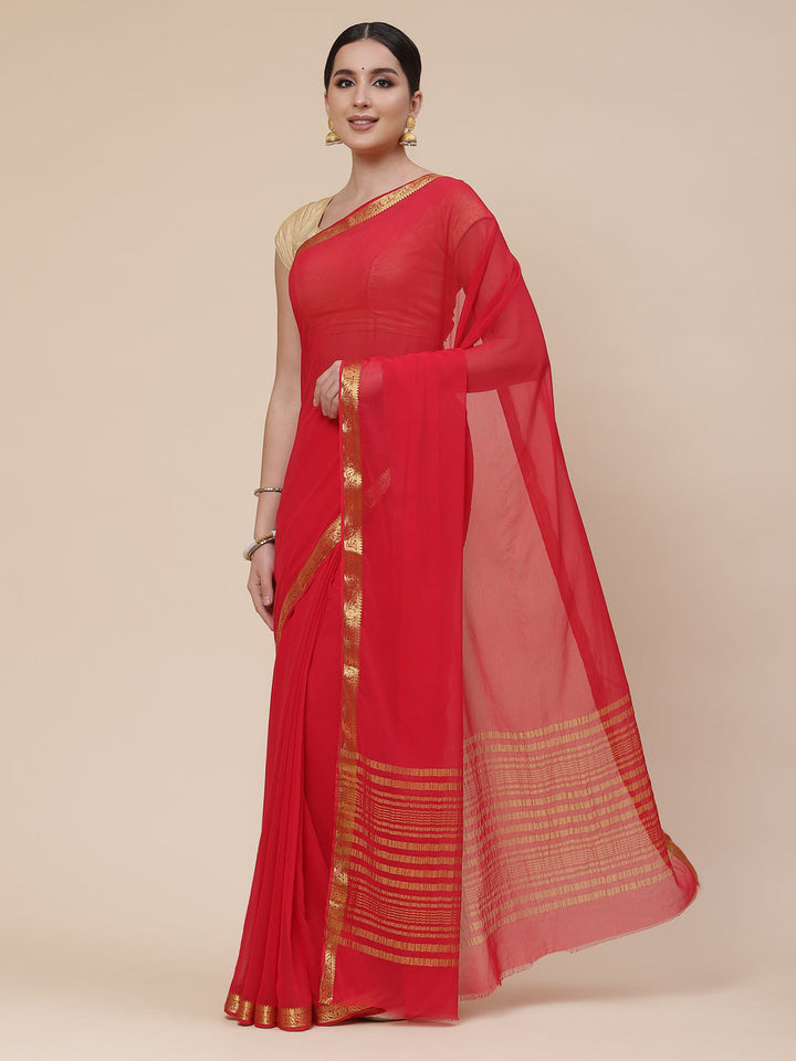 Piped Border Chiffon Plain Saree
