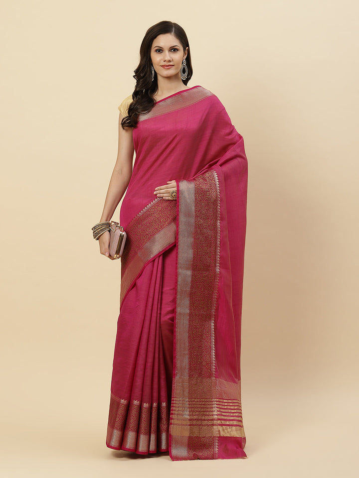Plain Zari Border Art Handloom Woven Saree