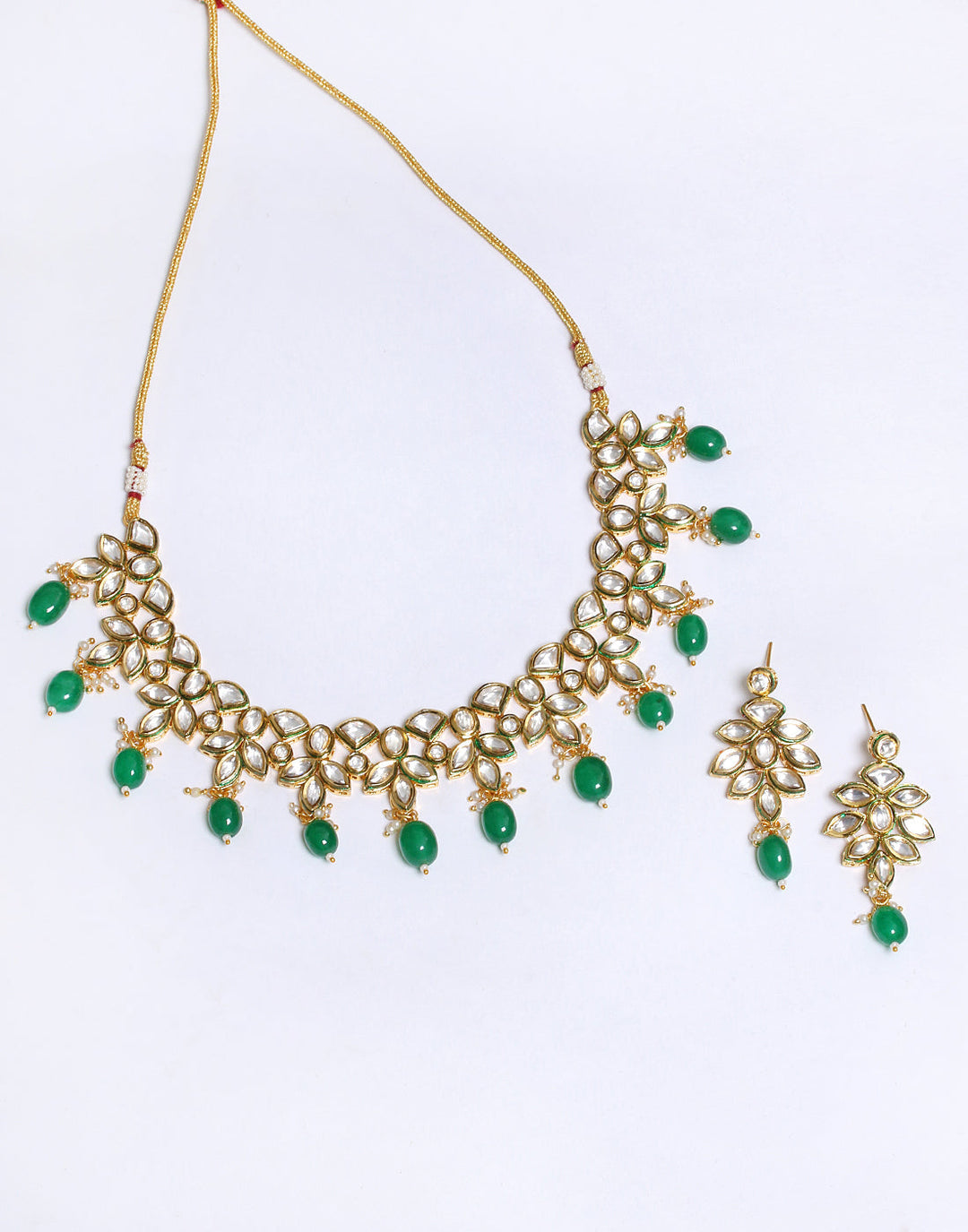 Traditional Kundan with Green Stone Jewellery Set
