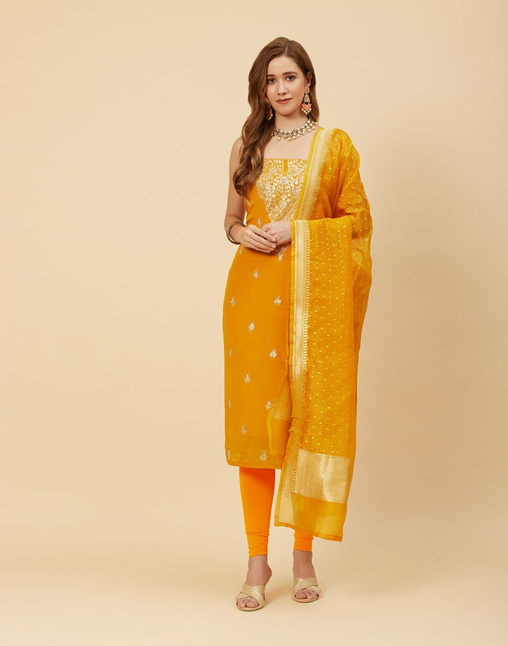 Embroidered Organza Suit Piece With Crepe Dupatta
