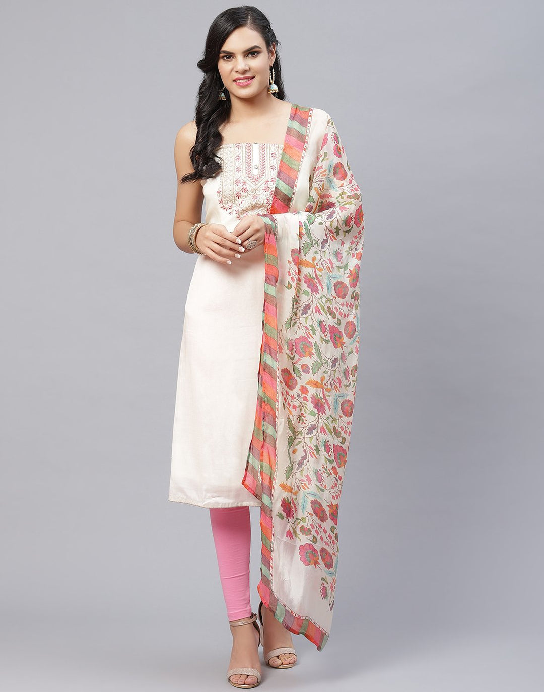 Muslin Embroidered Suit piece with digital printed dupatta