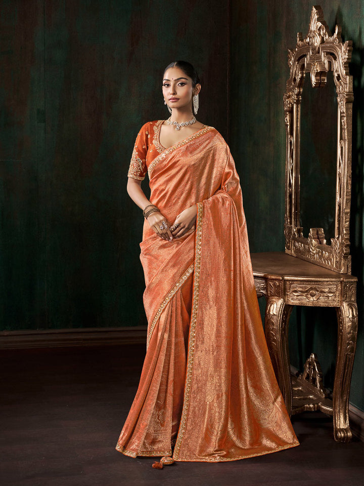 Woven Design &amp; Embroidered Border Art Silk Saree