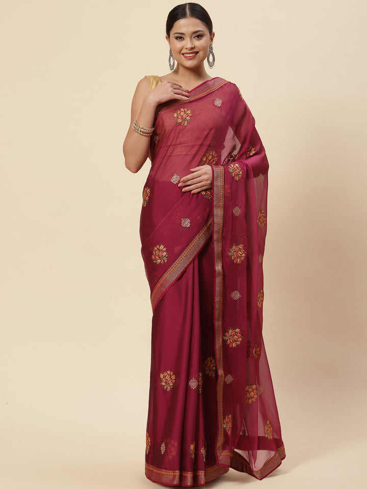 Resham Booti Chiffon Printed Saree