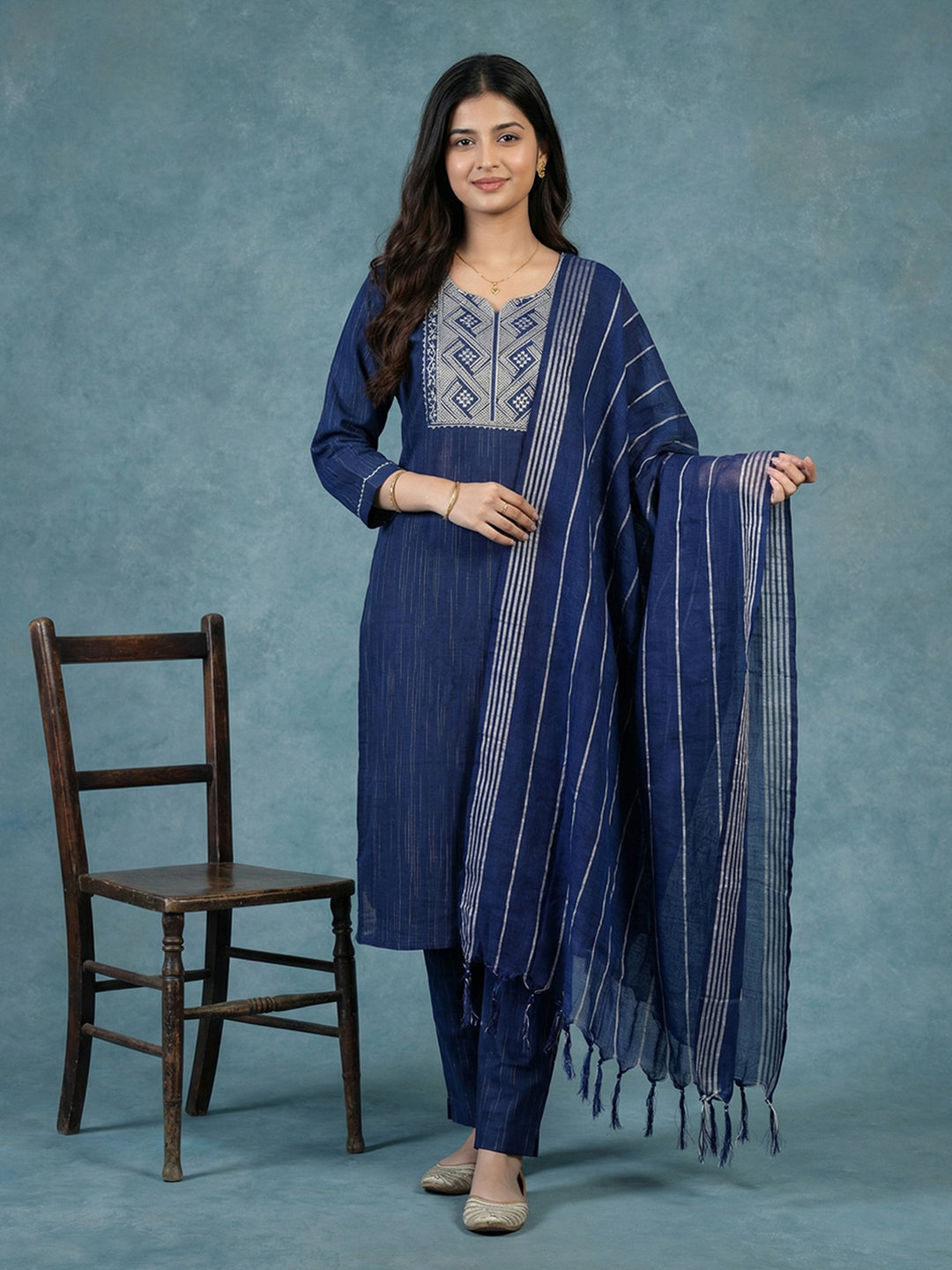 Printed Cotton Kurta With Pant &amp; Dupatta