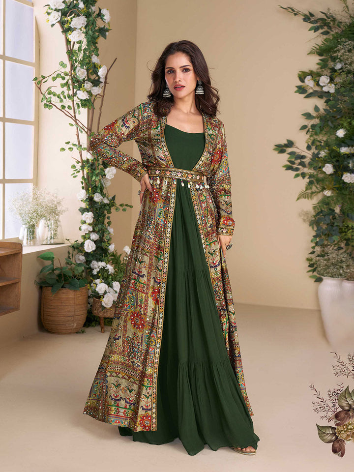 Folk Embroidery Georgette Suit With Pant &amp; Dupatta
