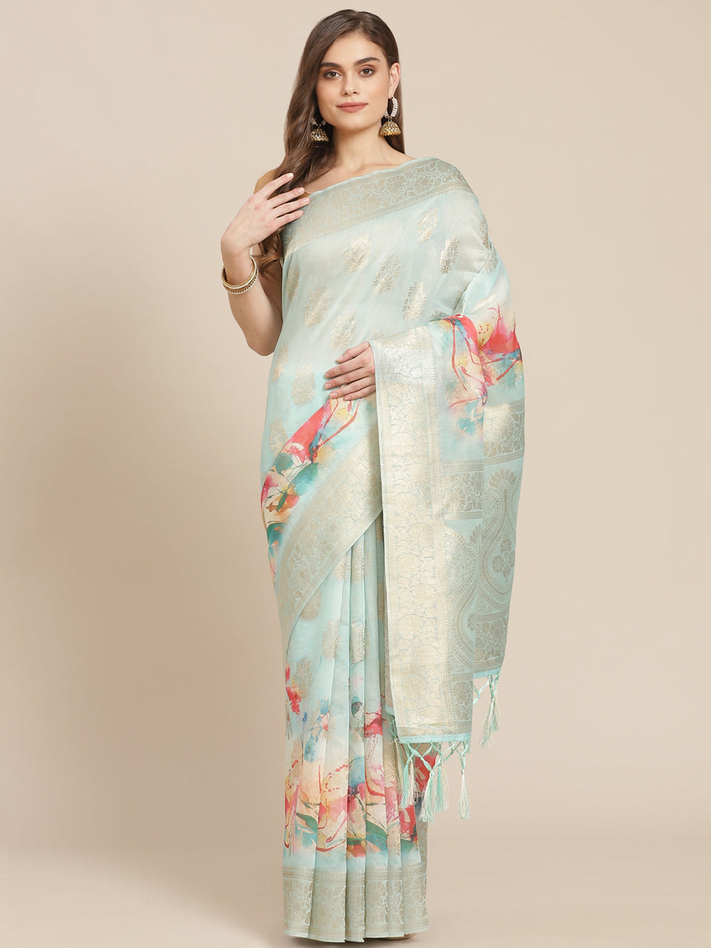 Digital Floral Banarasi Pallu Sarees Printed