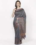 Navy Blue Printed Cotton Chanderi Saree
