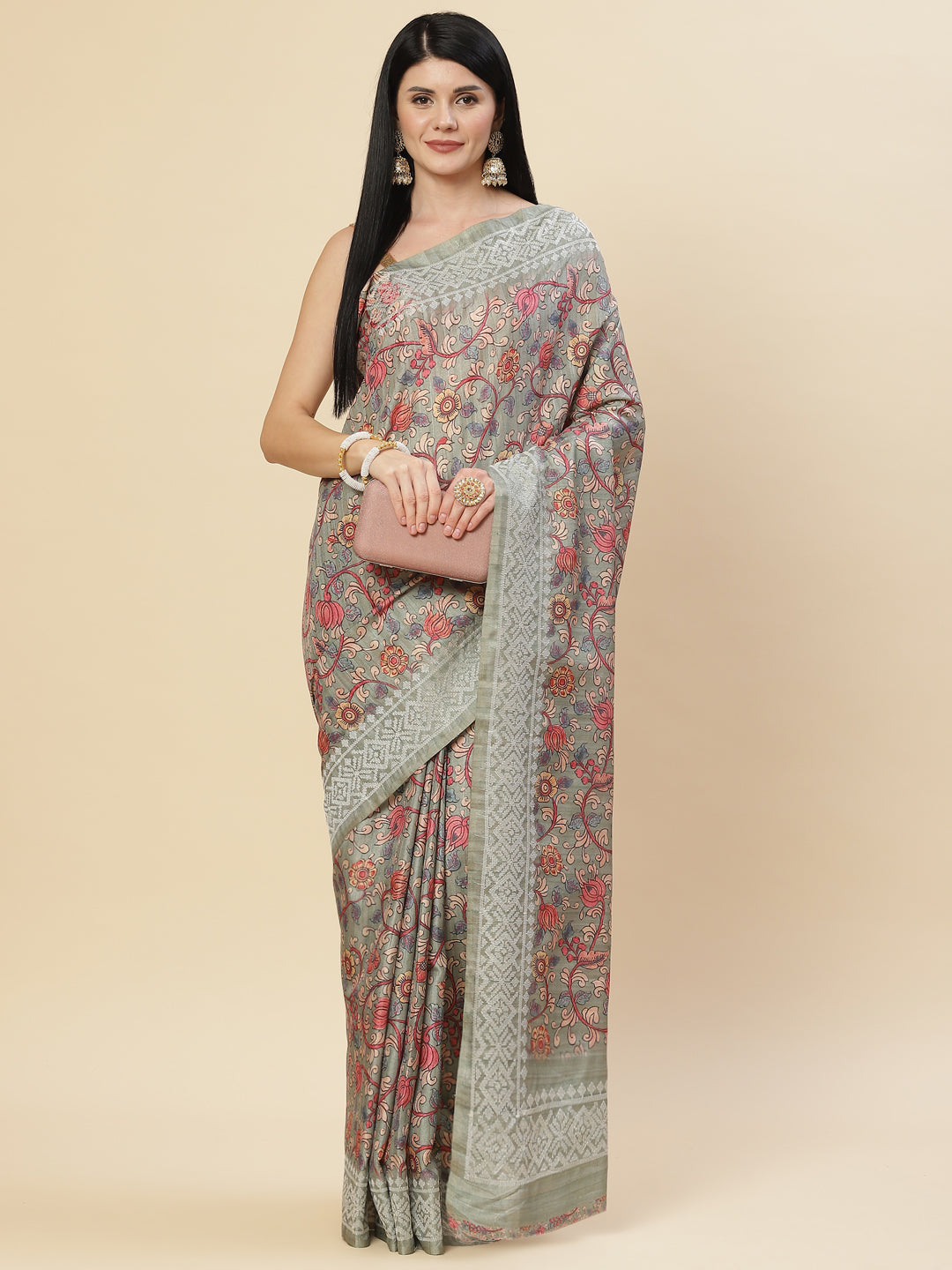 Digital Floral Printed Tussar Saree