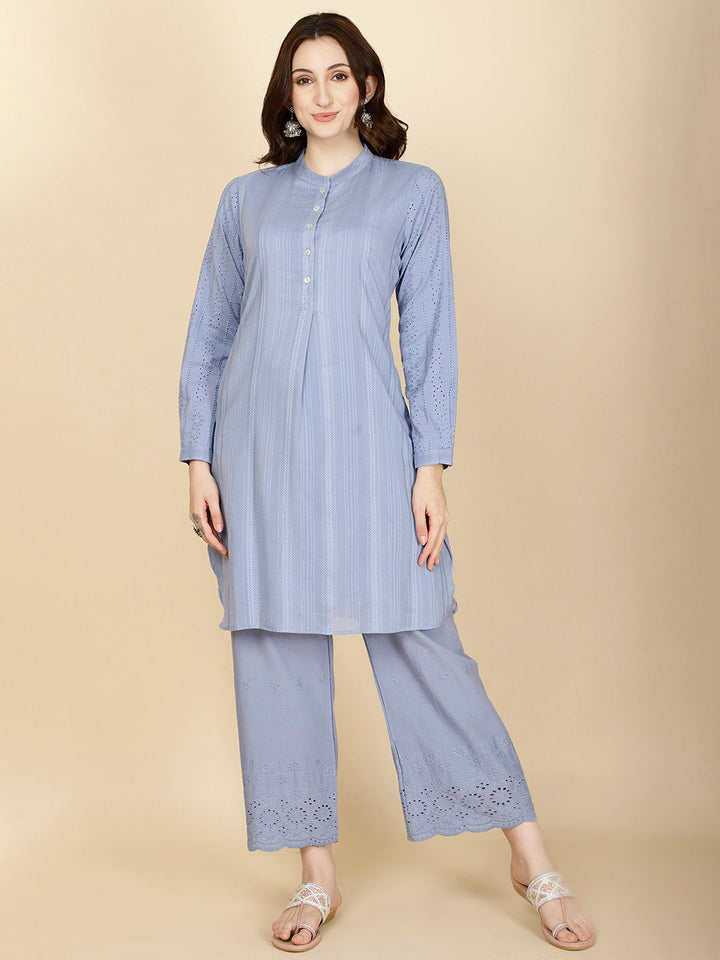 Plain Woven Cotton Kurta With Pants