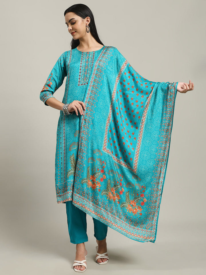 Printed Muslin Kurta With Pants &amp; Dupatta
