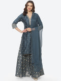 Zari Booti Embroidered Cotton Chanderi Stitched Salwar Kameez With Chiffon Dupatta