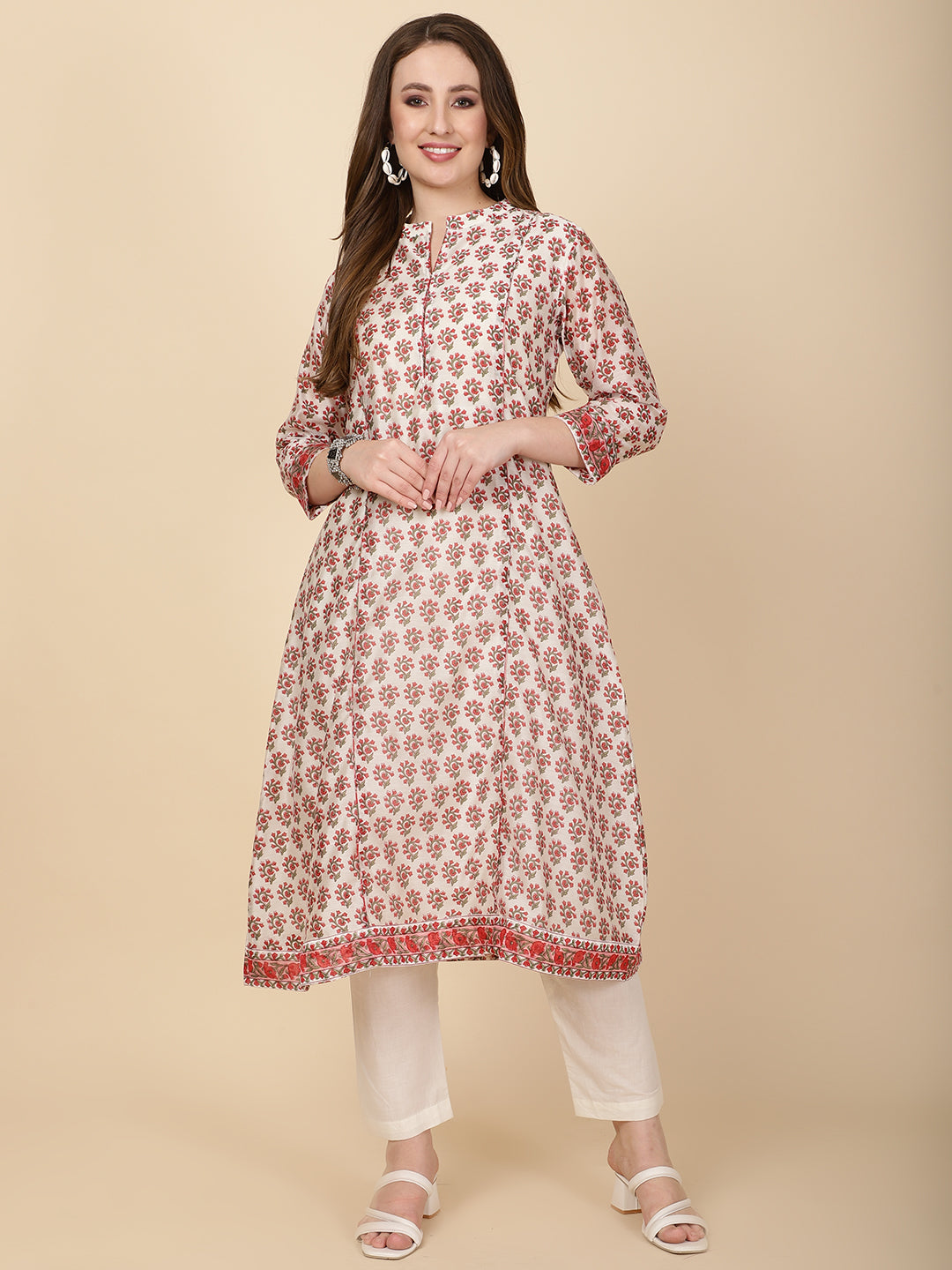 Floral Printed Cotton Kurta With Pants
