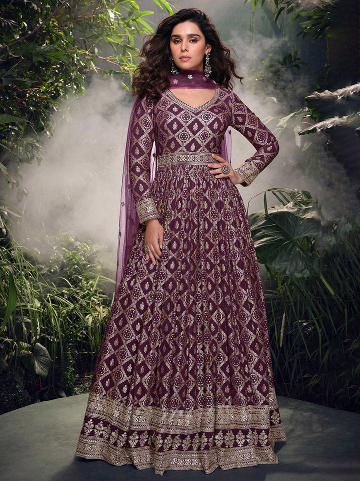 Embroidered Art Silk Suit With Pant &amp; Dupatta
