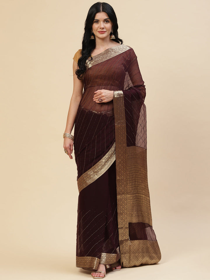 Stone Work Chiffon Plain Saree