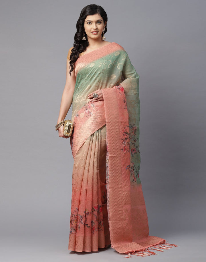 Floral Printed Cotton Linen Saree