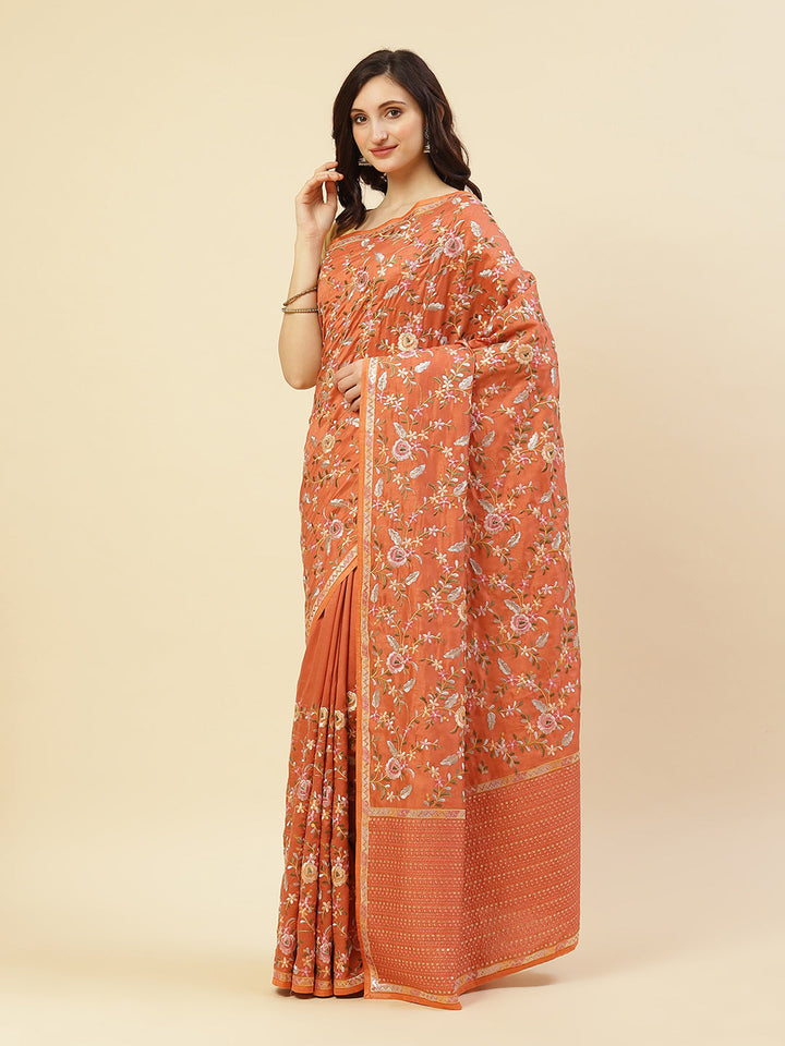 Thread Work Embroidered Art Tussar Saree