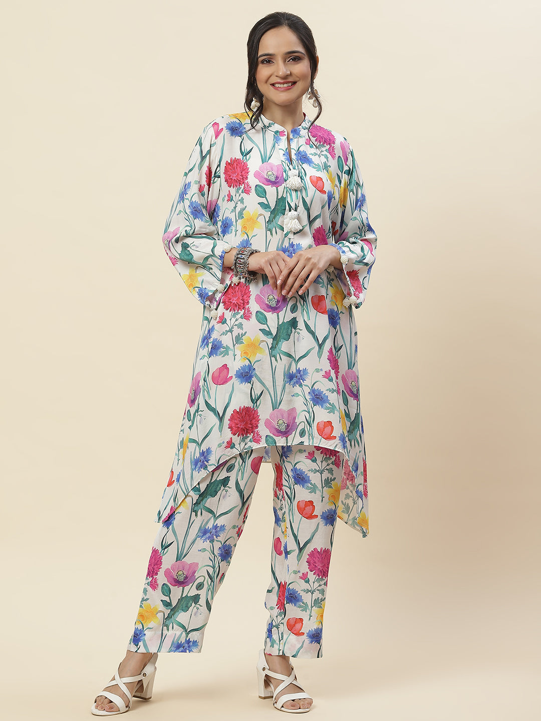 Floral Printed Muslin Kurti With Pants